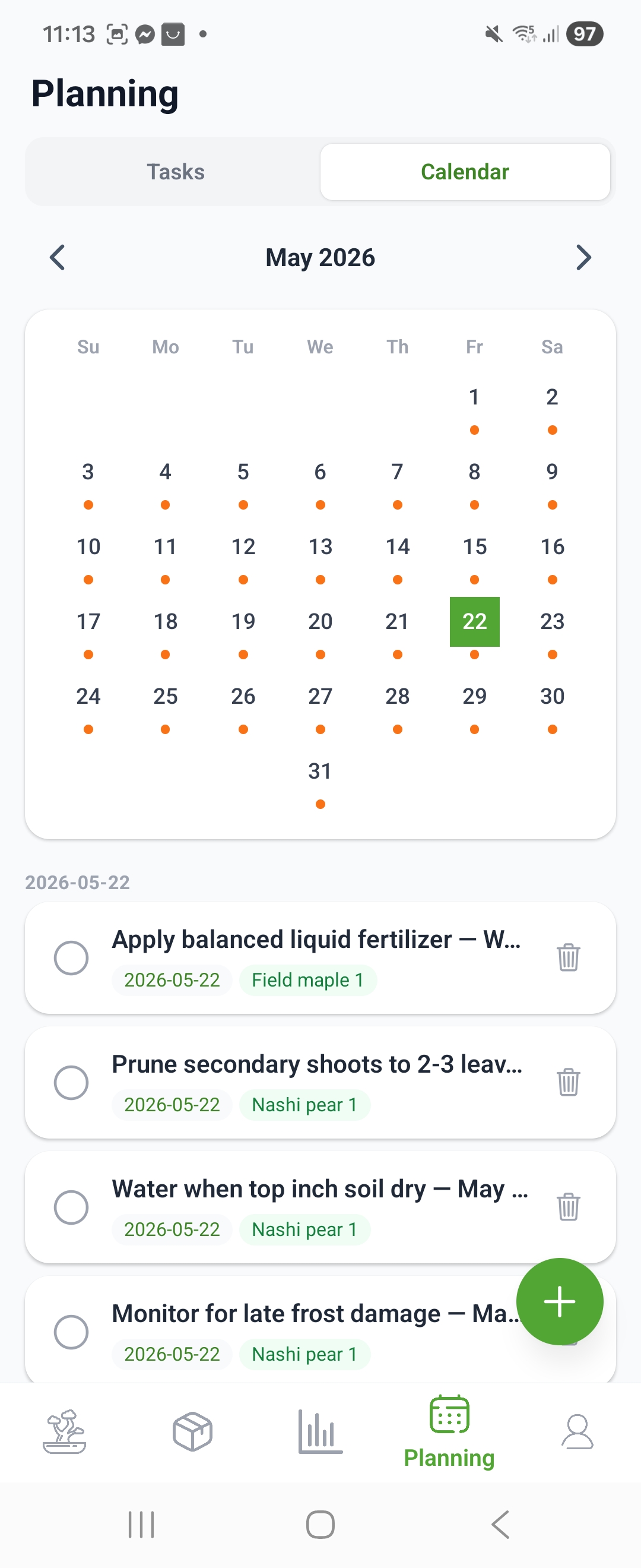 Planning screen