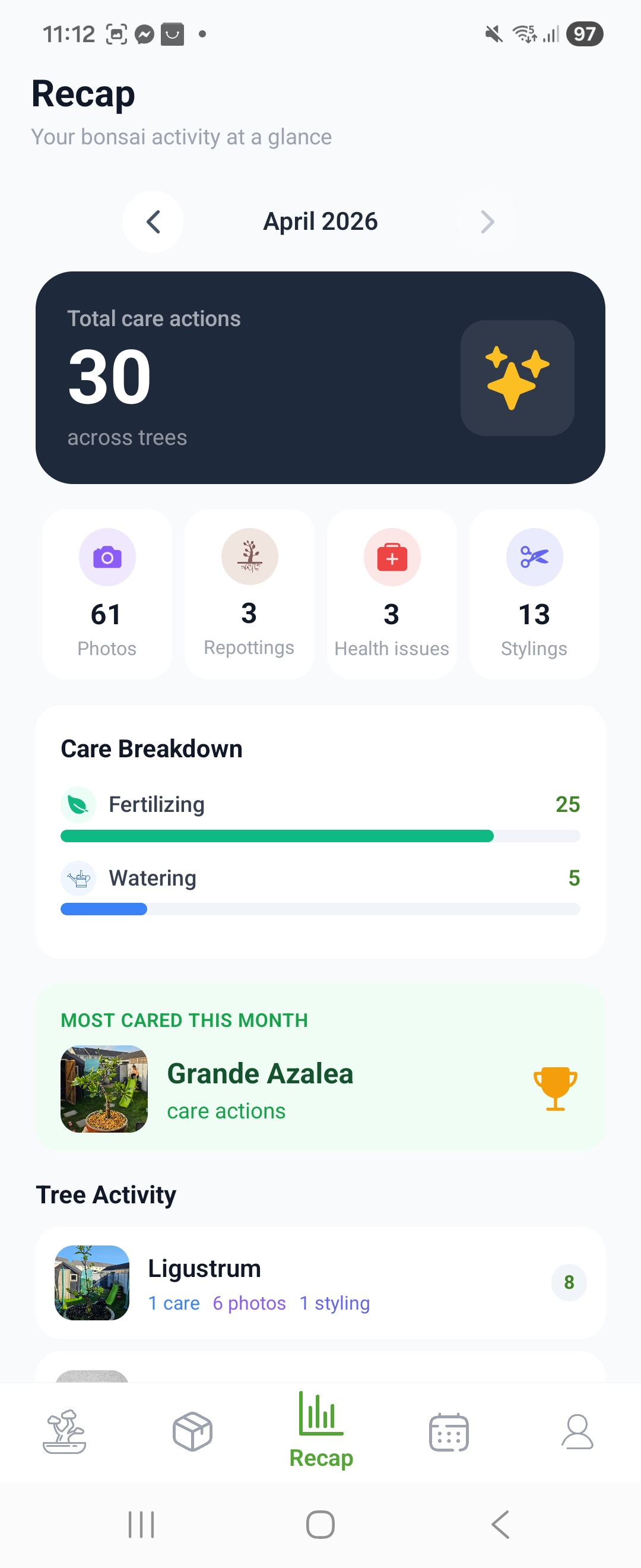 Monthly Recap screen